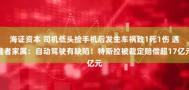 海证资本 司机低头捡手机后发生车祸致1死1伤 遇难者家属：自动驾驶有缺陷！特斯拉被裁定赔偿超17亿元